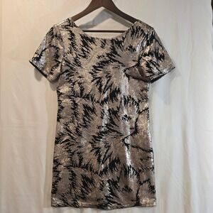 shop the mint Sequin Party Dress Black‎ Gold Metallic Print Short Sleeve S